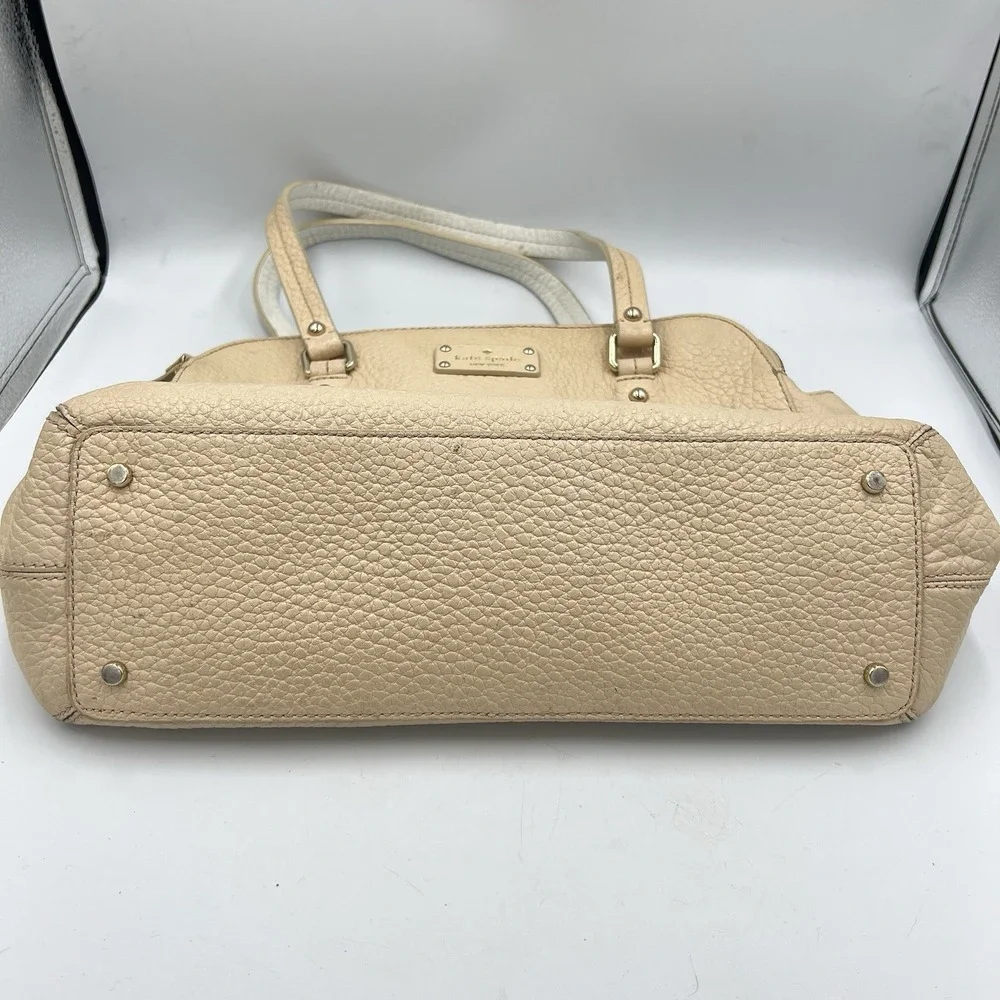 Kate Spade Pebbled‎ Leather Satchel Tote Bag Beige Zip Top Shoulder Purse